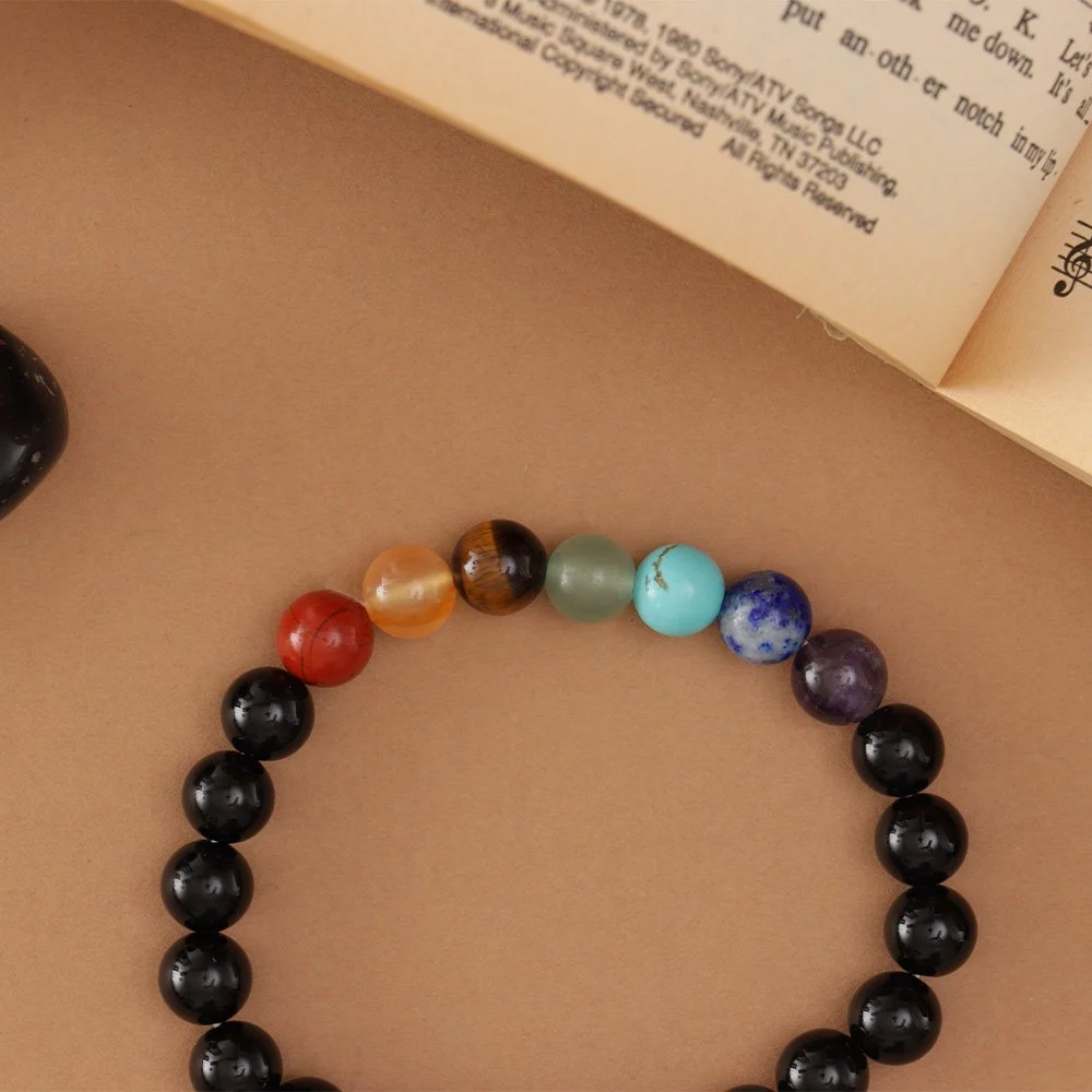 7 Chakra Bracelet with Black Stones - Image 3