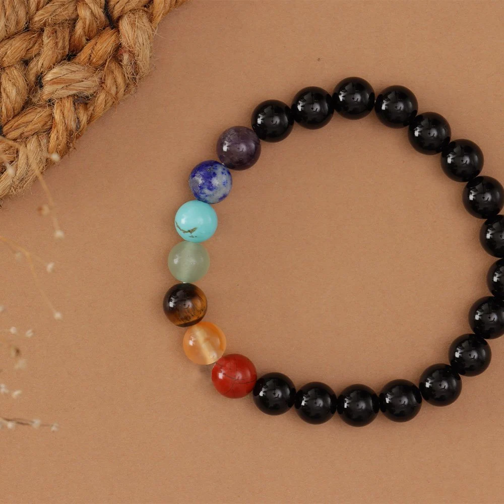 7 Chakra Bracelet with Black Stones - Image 4
