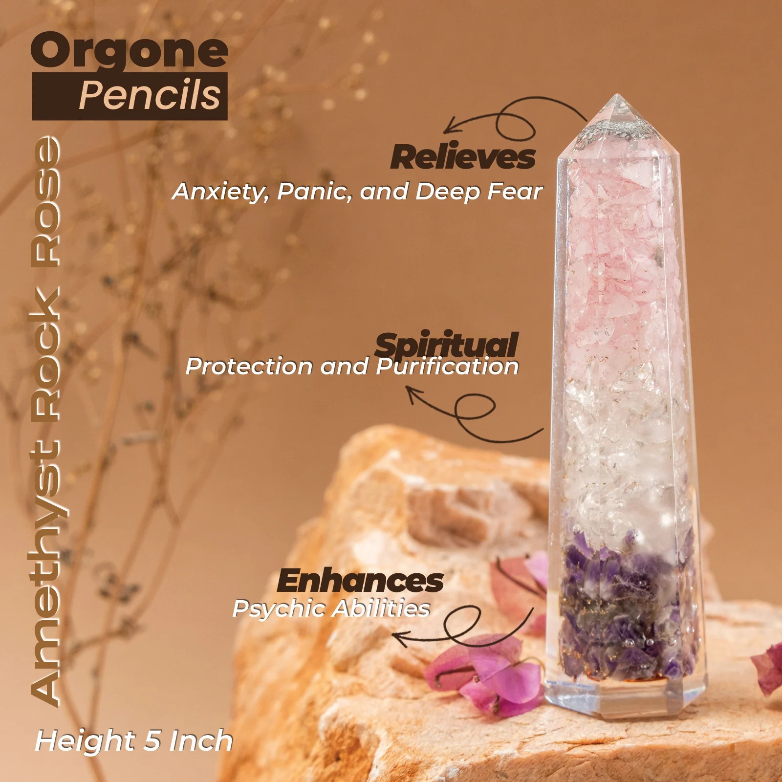 Orgone Amethyst Rock Rose Pencil - Image 2